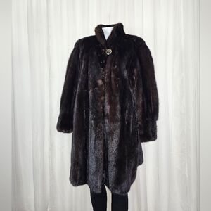 Real Dark Brown Mink Mid-Length Coat Large Glam